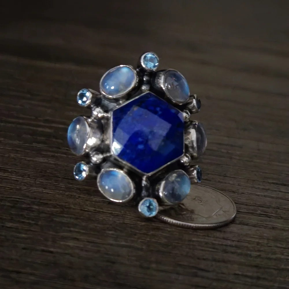 Nicky Butler 925 Sterling Silver Lapis Designer Ring Moonstone NB Topaz Size 11